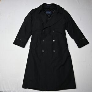 Vtg Ralph‎ Lauren 90s 40R Medium Black Double Breasted Belted Trench Duster Coat